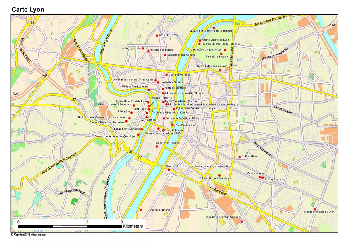 Lyon du lịch bản đồ