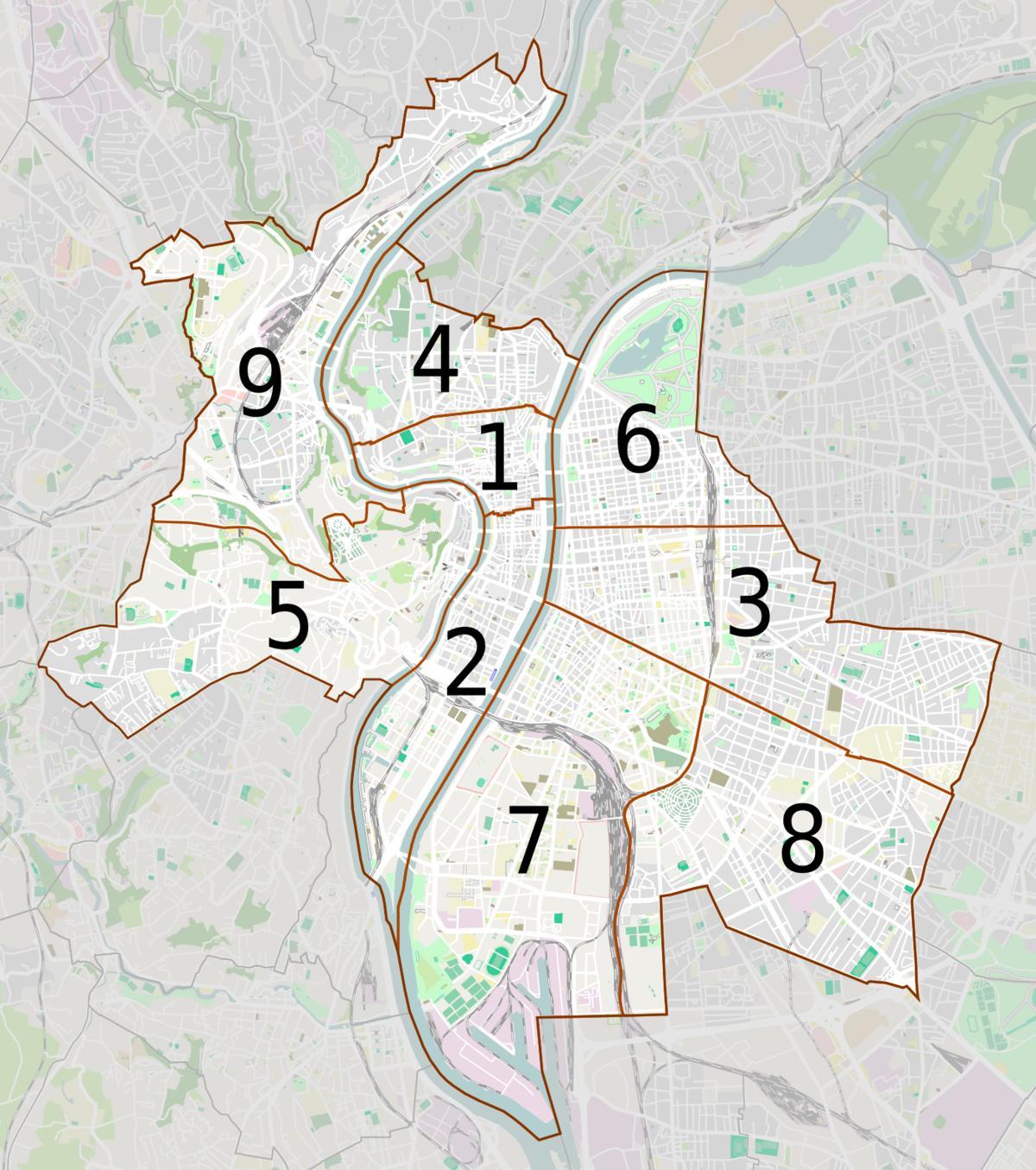 bản đồ của Lyon khu phố