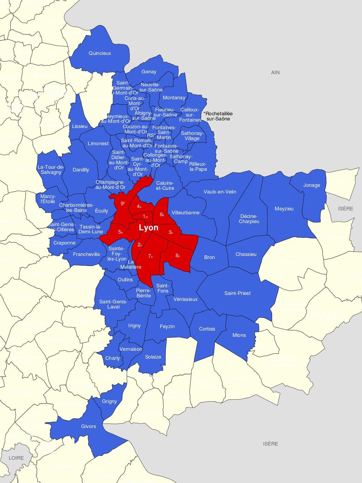 bản đồ của Lyon ngoại ô
